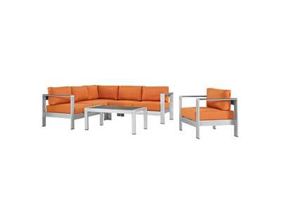 Image for Silver Orange Shore 5 Piece Outdoor Patio Aluminum Sectional Sofa Set