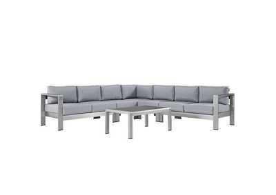 Image for Silver Gray Shore 6 Piece Outdoor Patio Aluminum Sectional Sofa Set