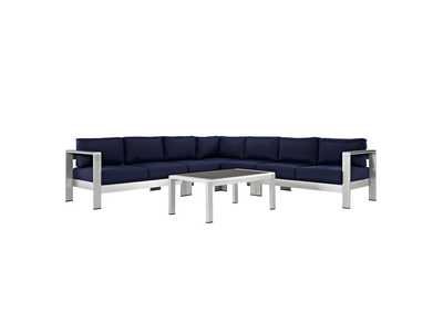 Image for Silver Navy Shore 6 Piece Outdoor Patio Aluminum Sectional Sofa Set