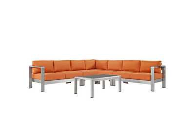 Image for Silver Orange Shore 6 Piece Outdoor Patio Aluminum Sectional Sofa Set