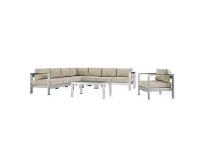 Image for Silver Beige Shore 7 Piece Outdoor Patio Aluminum Sectional Sofa Set