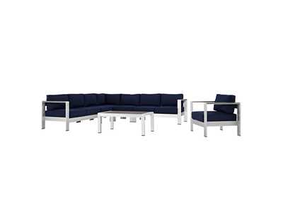 Image for Silver Navy Shore 7 Piece Outdoor Patio Aluminum Sectional Sofa Set