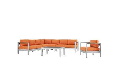 Image for Silver Orange Shore 7 Piece Outdoor Patio Aluminum Sectional Sofa Set