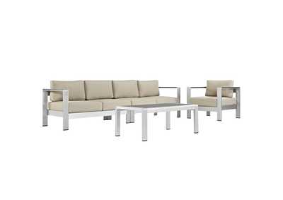 Image for Silver Beige Shore 4 Piece Outdoor Patio Aluminum Sectional Sofa Set