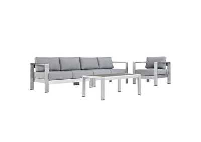 Image for Silver Gray Shore 4 Piece Outdoor Patio Aluminum Sectional Sofa Set