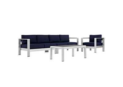 Image for Silver Navy Shore 4 Piece Outdoor Patio Aluminum Sectional Sofa Set
