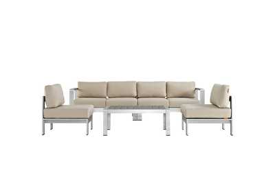 Image for Silver Beige Shore 5 Piece Outdoor Patio Aluminum Sectional Sofa Set