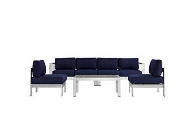 Image for Silver Navy Shore 5 Piece Outdoor Patio Aluminum Sectional Sofa Set