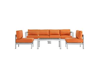 Image for Silver Orange Shore 5 Piece Outdoor Patio Aluminum Sectional Sofa Set