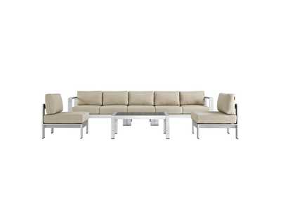 Image for Silver Beige Shore 6 Piece Outdoor Patio Aluminum Sectional Sofa Set