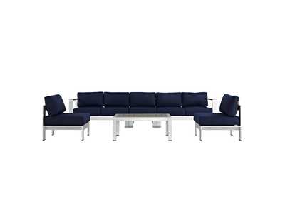 Image for Silver Navy Shore 6 Piece Outdoor Patio Aluminum Sectional Sofa Set