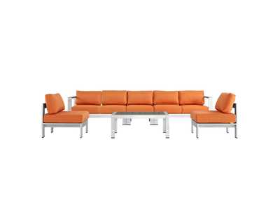 Image for Silver Orange Shore 6 Piece Outdoor Patio Aluminum Sectional Sofa Set