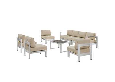 Image for Silver Beige Shore 7 Piece Outdoor Patio Sectional Sofa Set