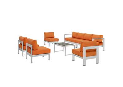 Image for Silver Orange Shore 7 Piece Outdoor Patio Sectional Sofa Set