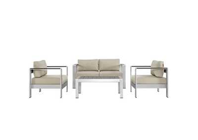 Image for Silver Beige Shore 4 Piece Outdoor Patio Aluminum Sectional Sofa Set