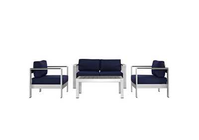 Image for Silver Navy Shore 4 Piece Outdoor Patio Aluminum Sectional Sofa Set