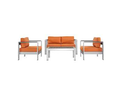 Image for Silver Orange Shore 4 Piece Outdoor Patio Aluminum Sectional Sofa Set