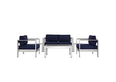 Image for Silver Navy Shore 6 Piece Outdoor Patio Aluminum Sectional Sofa Set