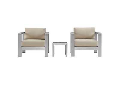 Image for Silver Beige Shore 3 Piece Outdoor Patio Aluminum Set