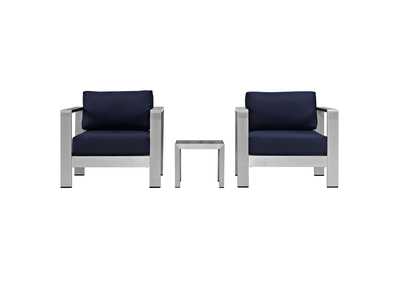 Image for Silver Navy Shore 3 Piece Outdoor Patio Aluminum Set