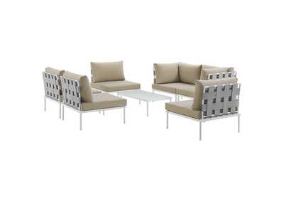 Image for White Beige Harmony 7 Piece Outdoor Patio Aluminum Sectional Sofa Set