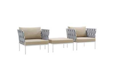 Image for White Beige Harmony 3 Piece Outdoor Patio Aluminum Sectional Sofa Set
