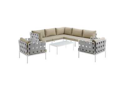 Image for White Beige Harmony 8 Piece Outdoor Patio Aluminum Sectional Sofa Set