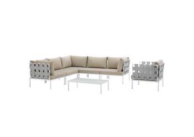 Image for White Beige Harmony 7 Piece Outdoor Patio Aluminum Sectional Sofa Set