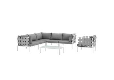 Image for White Gray Harmony 7 Piece Outdoor Patio Aluminum Sectional Sofa Set