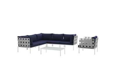 Image for White Navy Harmony 7 Piece Outdoor Patio Aluminum Sectional Sofa Set