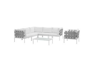 Image for White White Harmony 7 Piece Outdoor Patio Aluminum Sectional Sofa Set