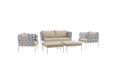 Image for White Beige Harmony 5 Piece Outdoor Patio Aluminum Sectional Sofa Set