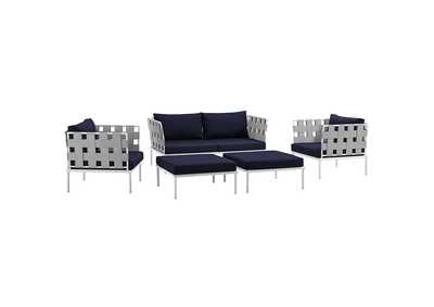 Image for Harmony White Navy 5 Piece Outdoor Patio Aluminum Sectional Sofa Set