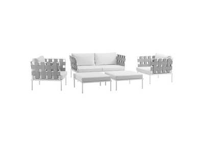 Image for White White Harmony 5 Piece Outdoor Patio Aluminum Sectional Sofa Set