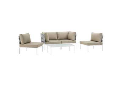 Image for White Beige Harmony 5 Piece Outdoor Patio Aluminum Sectional Sofa Set
