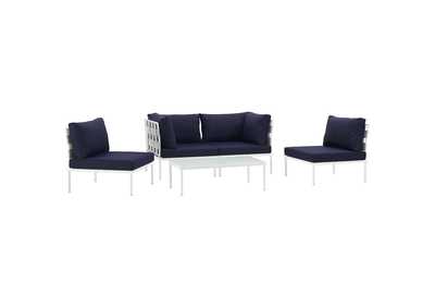 Image for White Navy Harmony 5 Piece Outdoor Patio Aluminum Sectional Sofa Set