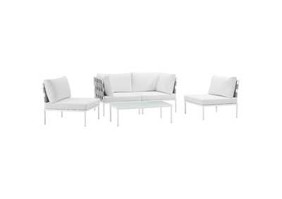 Image for White White Harmony 5 Piece Outdoor Patio Aluminum Sectional Sofa Set