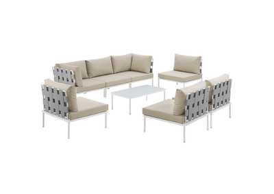 Image for White Beige Harmony 8 Piece Outdoor Patio Aluminum Sectional Sofa Set