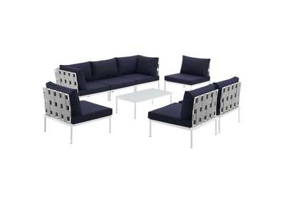 Image for White Navy Harmony 8 Piece Outdoor Patio Aluminum Sectional Sofa Set