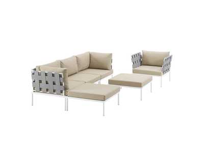 Image for White Beige Harmony 6 Piece Outdoor Patio Aluminum Sectional Sofa Set