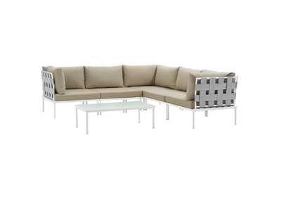 Image for White Beige Harmony 6 Piece Outdoor Patio Aluminum Sectional Sofa Set