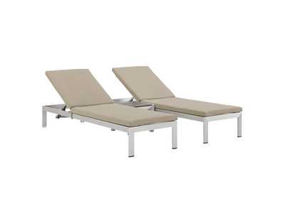 Image for Silver Beige Shore 3 Piece Outdoor Patio Aluminum Chaise with Cushions