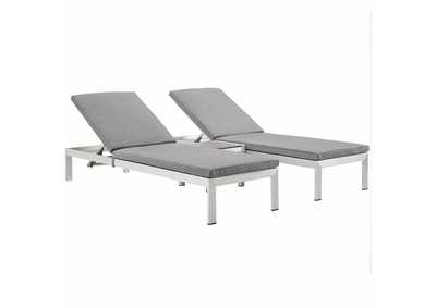 Image for Silver Gray Shore 3 Piece Outdoor Patio Aluminum Chaise with Cushions