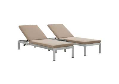 Image for Silver Mocha Shore 3 Piece Outdoor Patio Aluminum Chaise with Cushions