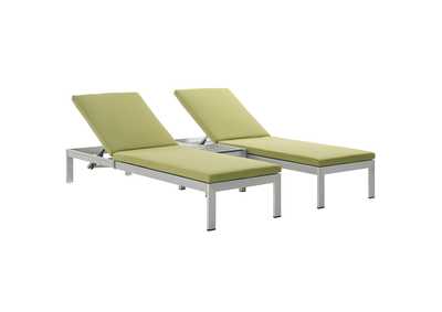 Image for Silver Peridot Shore 3 Piece Outdoor Patio Aluminum Chaise with Cushions