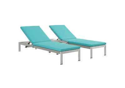 Image for Silver Turquoise Shore 3 Piece Outdoor Patio Aluminum Chaise with Cushions