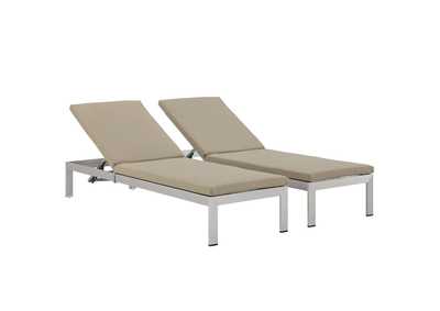 Image for Silver Beige Shore Chaise with Cushions Outdoor Patio Aluminum [Set of 2]