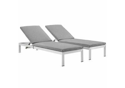 Image for Silver Gray Shore Chaise with Cushions Outdoor Patio Aluminum [Set of 2]