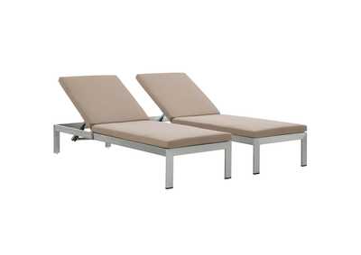 Image for Silver Mocha Shore Chaise with Cushions Outdoor Patio Aluminum [Set of 2]