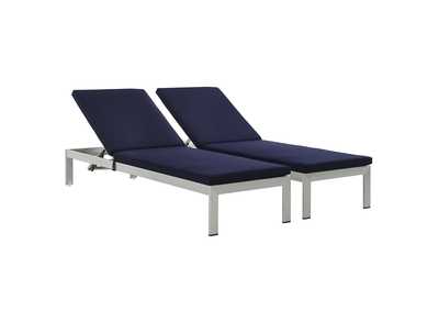 Image for Silver Navy Shore Chaise with Cushions Outdoor Patio Aluminum [Set of 2]
